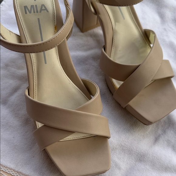 MIA Women's Beige Strappy Block Heels - Picture 2 of 5